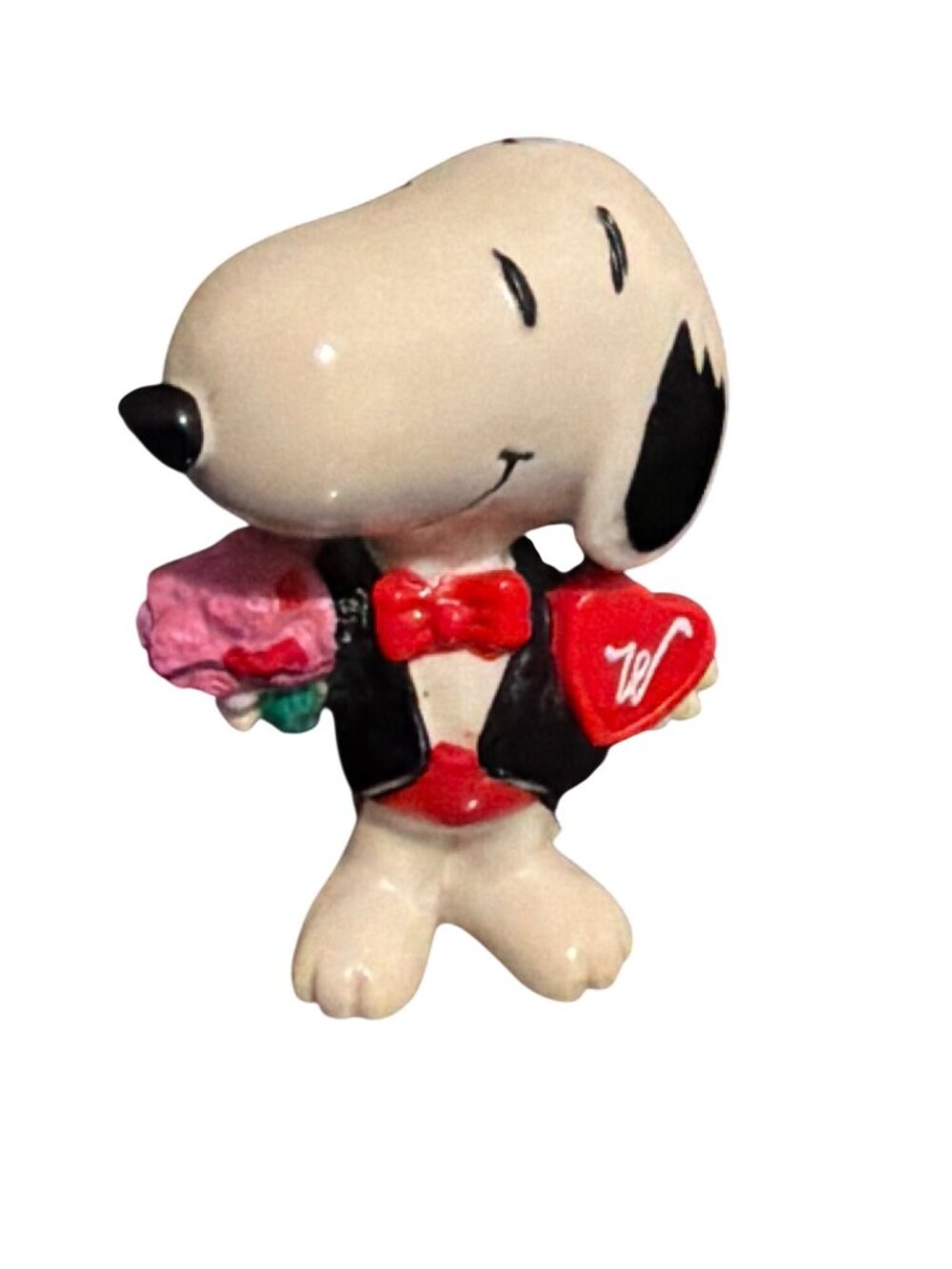 Vintage Snoopy Valentines Day Figurine Whitmans Heart Candy Flowers Estate 2.25"